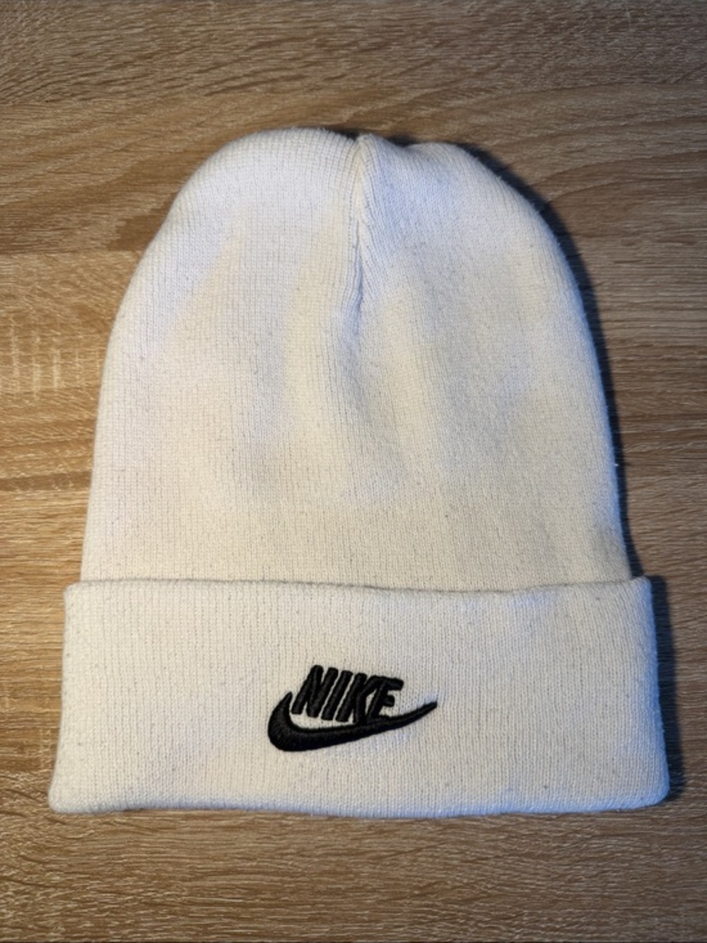 Nike White Beanie with Black Swoosh Embroidery